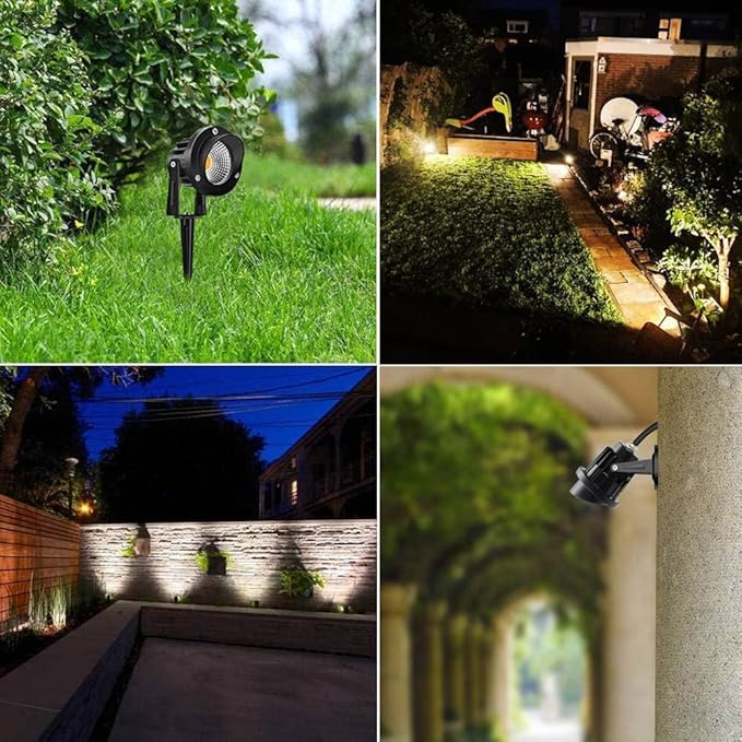 Romwish LED Landscape Spotlights 10W, 120V Plug in Outdoor Spot Lights, 1100LM 3000K Warm White Landscape Lighting, IP65 Waterproof Garden Lights for Yard Tree Pathway Flag - 4 Pack