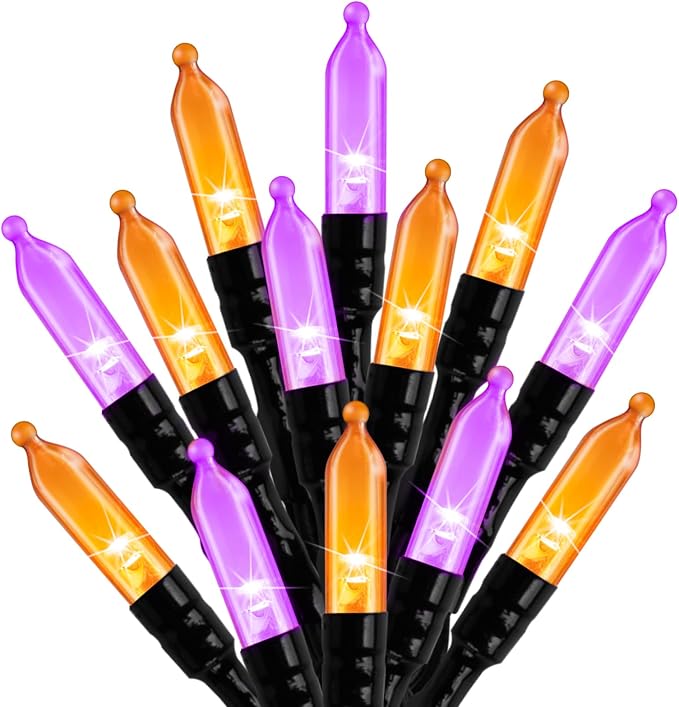 Orange Purple Outdoor Halloween Lights, 39Feet 100LED Christmas Mini Lights | 8 Lighting Modes, Connectable, Waterproof, String Fairy Lights Plug In for Garden Patio Party Wedding Xmas Tree Decoration