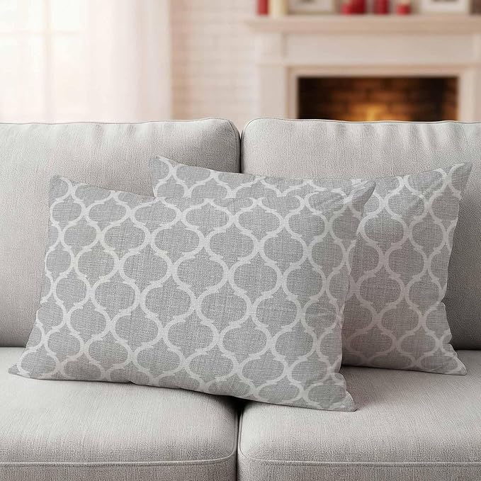 Grey Moroccan Outdoor Pillow Covers 20x12 Inch Lumbar Pillow Covers Set of 2 Waterproof Decorative Throw Pillow Cases Vintage Ethnic Abstract Geometric Stripes Cushion Covers for Patio Furniture