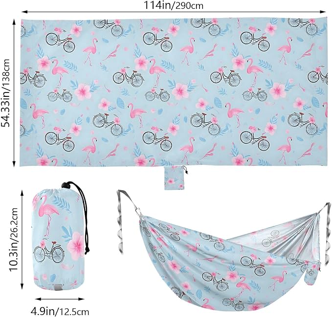 Camping Hammock Outdoor Hammocks for Outside Flamingo Bike Beach Trees Portable Lightweight with Pockets Tree Straps Indoor