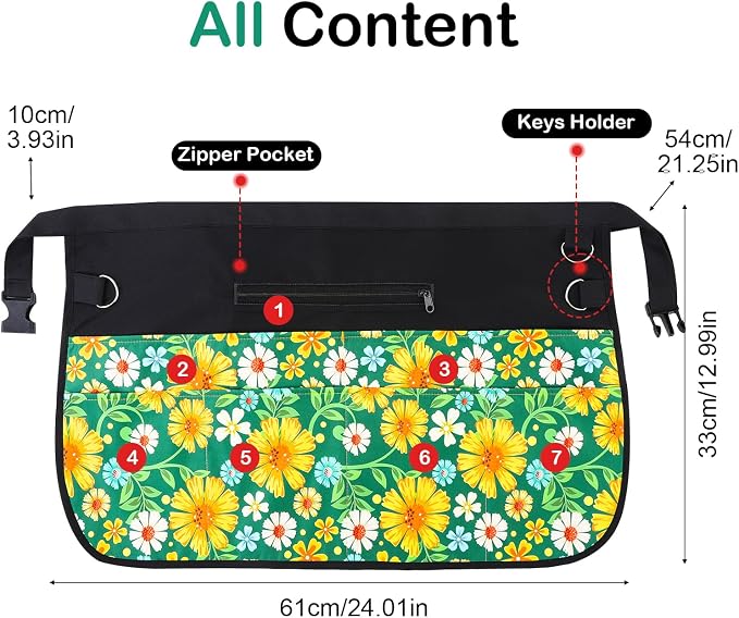 Gardening Apron for Women, Waterproof Half Florist Apron with 7 Pockets, Adjustable Harvesting Aprons