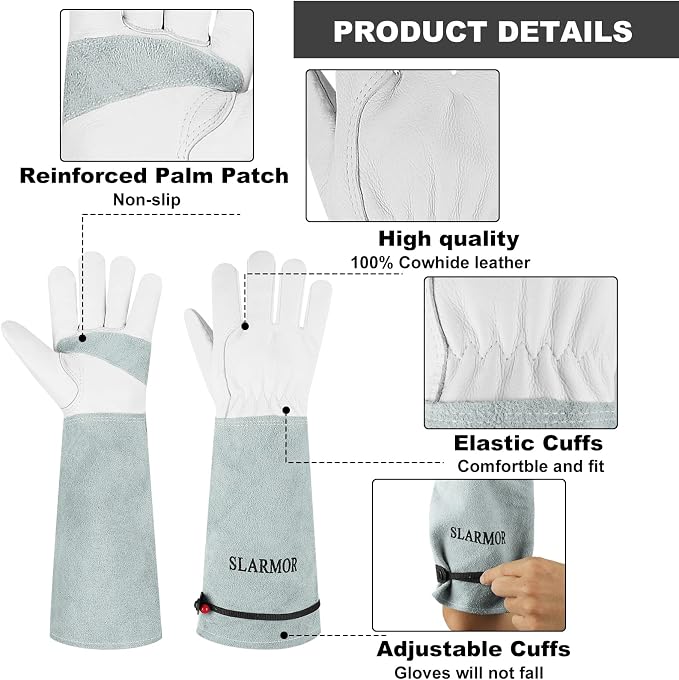 Long-Gardening-Gloves Women/Men-Thorn proof Rose Pruning Heavy Duty Gauntlet-XS | Womens Long Leather Garden Glove, Heavy Duty Gauntlet, Work Glove for Weeding, Yard Planting, Best Garden Gifts for Gardener