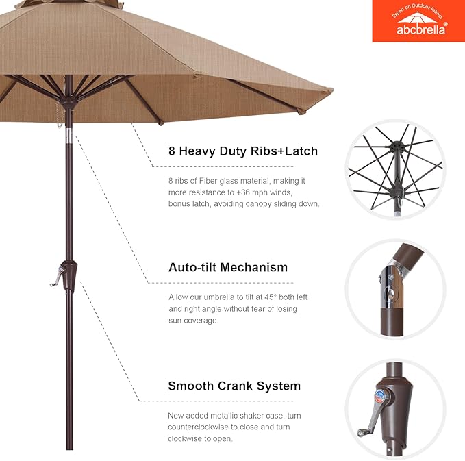 ABCCANOPY OLEFIN® 5-Year No Fading 9FT Patio Umbrella, Outdoor Table Umbrella with 8 Sturdy Ribs for Deck, Backyard, Yard (Gray Yellow Stripe)