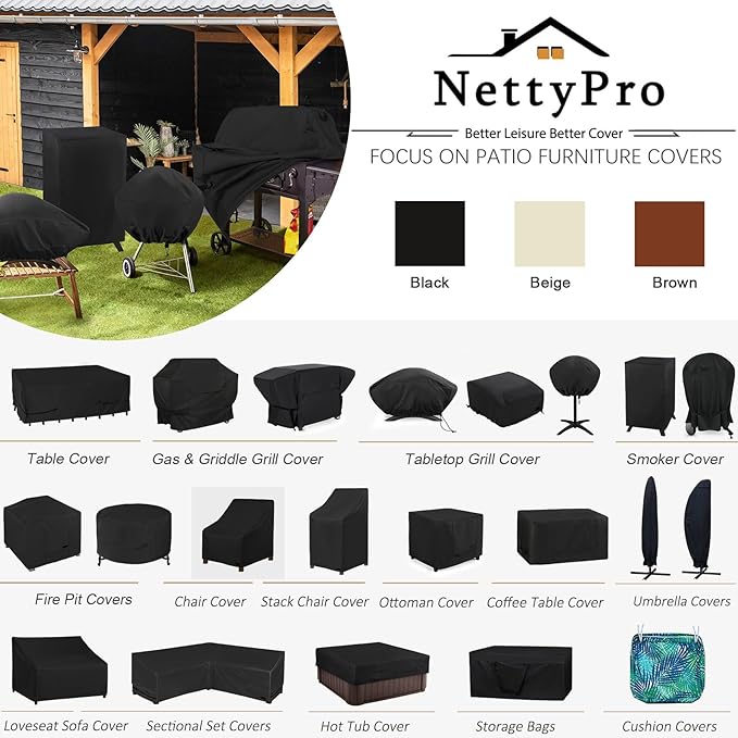 NettyPro Patio Coffee Table Cover Rectangular, Waterproof Outdoor Furniture Small Side Table Cover Rectangle, 48x26x18 inch, Black