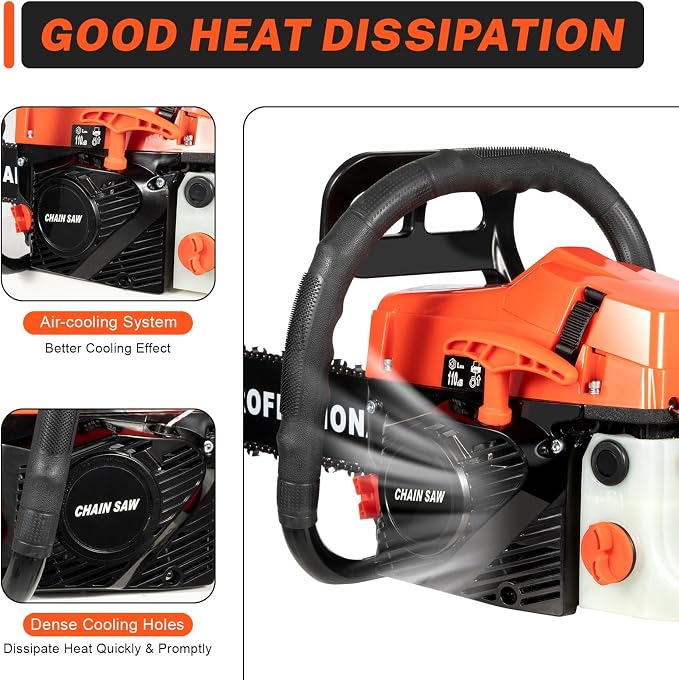58CC 2-Stroke Gas Chainsaws, Gas Powered Chain Saw with Brake Baffle & Automatic Lubrication System, Handheld Petrol Chainsaws for Cutting Wood Tree Trimming