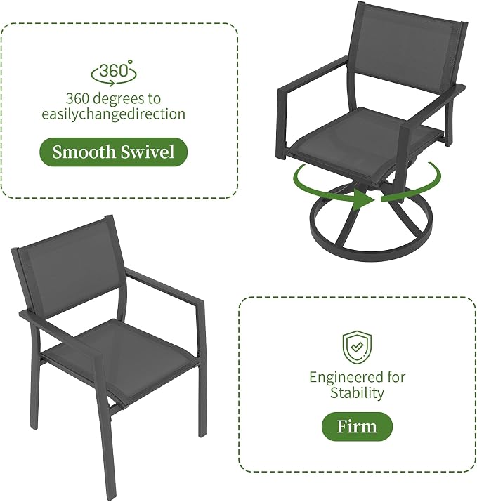 9 Piece Outdoor Dining Set, Expandable Outdoor Patio Dining Table and Swivel Chair Set, Aluminum Outdoor Table and 8 Chairs with Textilene Fabric & Armrest for Patio, Garden, Lawn(Black)