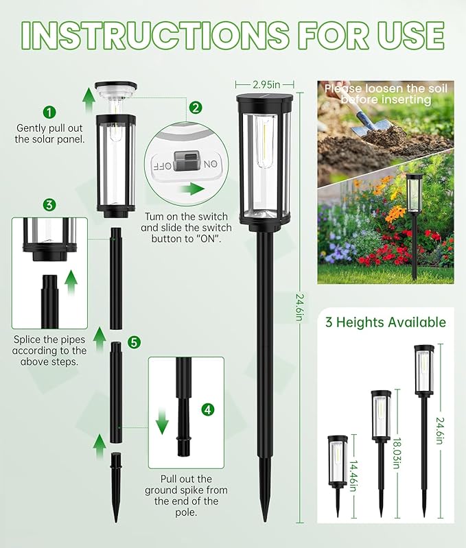 BITPOTT Bright Solar Pathway Lights Outdoor, 8 Pack Solar Powered Garden Lights Waterproof IP65, Auto On/Off Outdoor Light for Lawn Patio Walkway Driveway Decor Landscape Lighting
