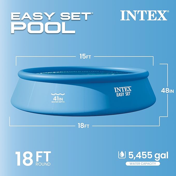Intex Easy Set 18 Foot by 48 Inch Round Inflatable Above Ground Swimming Pool with Filter Pump, Ladder, Pool Cover, and 6 Pack Filter Cartridges, Blue