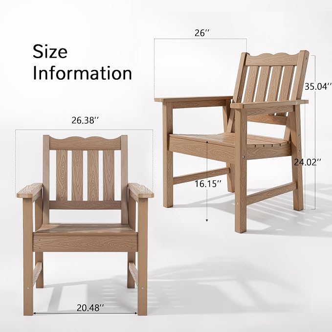 Stoog 3-Piece All-Weather Garden Chairs Set of 2 with Table, Outdoor Dining Chair with 400 lbs Weight Capacity, Patio Bistro Set for Porch, Backyard, Lawn and Deck, Teak