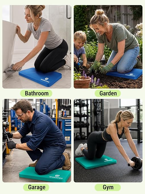 WORKPRO Extra Thick Kneeling Pad, 2-Pack, 17.5 x 11 x 1.5 in | Robin Egg Blue & Blue, Soft NBR Foam Cushioning, Large Foam Kneeler Mat for Gardening, Exercise, Workout Supplies