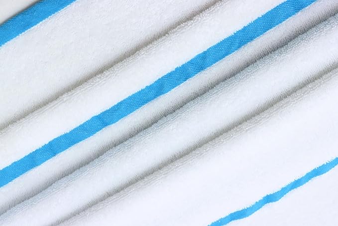 COTTON CRAFT Pool Lounge Chair Cover - 2 Pack Terry Towel Chaise Lounge Cover - Soft Cotton Absorbent Striped Towel Beach Chair Cover - Oversized 32 in W x 82 in Length x 7 in Pocket – White Aqua