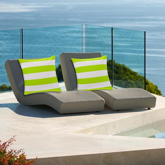 tiggell 2 Pack Waterproof Pillow Covers Outdoor Throw Pillowcases Decorative Garden Cushion Case for Home Garden Patio Couch Balcony Striped (Green & White, 18 * 18 inch)