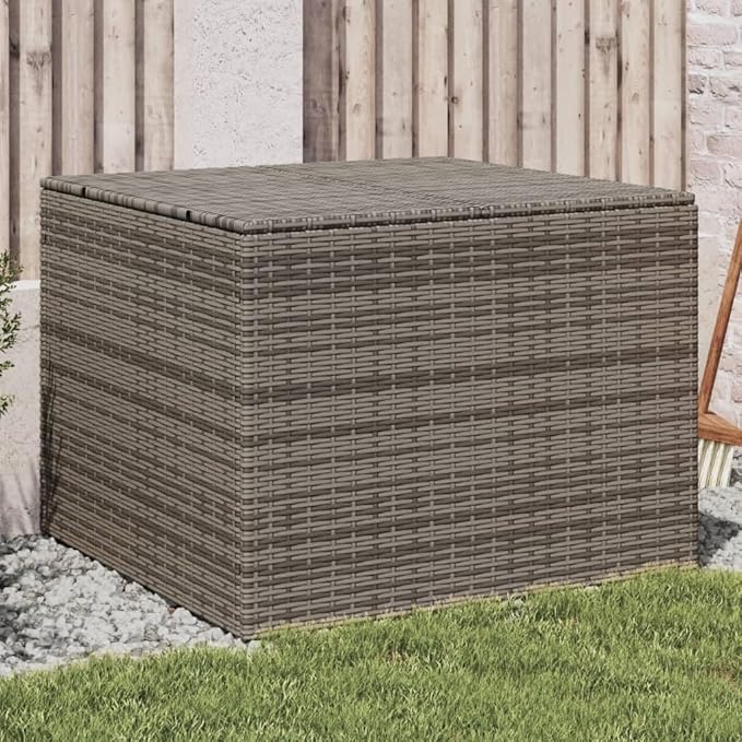 Grey Poly Rattan Garden Storage Box 291L Capacity Water-Resistant Outdoor Deck Box for Patio Balcony Garden