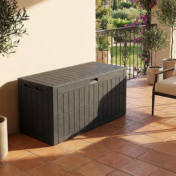 100 Gallon Outdoor Storage Box, Black Resin Deck Box Lockable Storage Bin for Patio Furniture Cushions Pool Accessories Garden Tools, 48.0x24.0x21.2in
