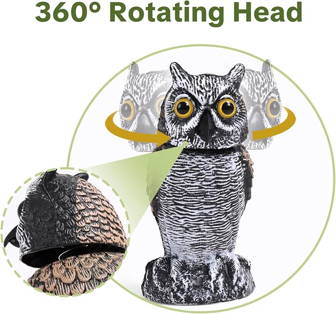 OFFO Fake Owl, Owl Statue for Garden and Yard Decoration, Weatherproof Plastic Rotating Head Outdoor Owl Decor for Porch Pool Patio Yard, 8-Inch Height, Short Ear Owl
