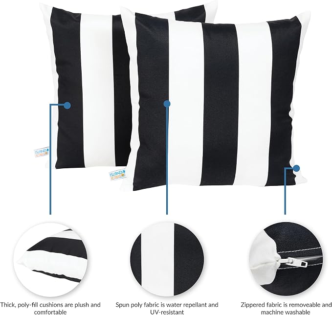 Island Umbrella All-Weather Outdoor Throw Pillow - Black and White Stripe - Set of 2