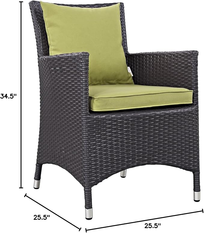 Modway Convene Wicker Rattan Outdoor Patio Dining Armchairs With Cushions in Espresso Peridot - Set of 4