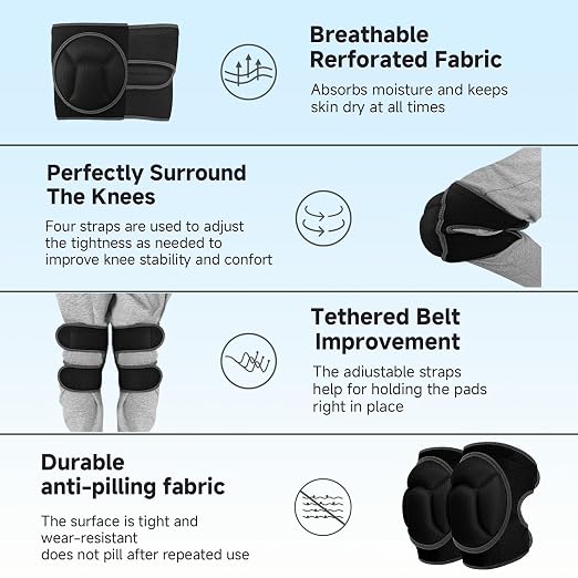 Knee Pads, Thick Sponge Anti-slip, Collision Avoidance Knee Pads, for Gardening Maintain， Running, Mountaineering, House Working (Black, X-Large)