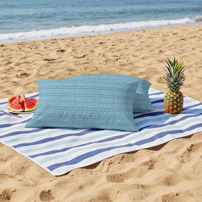 Outdoor Waterproof Throw Pillow Covers Set of 2 Teal Stripes Grain Lumbar Pillowcases 20x12 Inches Solid Color Decorative Pillows Cushion Case Patio Pillows for Couch Bed Chair Garden