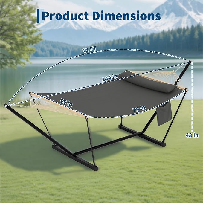 Garvee with Iron t-Shaped Bracket Flat Wood Frame Hammock - Durable, Sturdy, Comfortable, Easy Assembly, Stylish Design