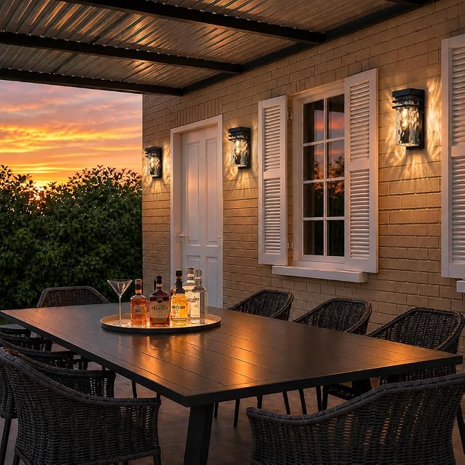 Modern Outdoor Wall Lights Fixtures Set of 2 Porch Sconce | 12 in. Water Seeded Glass,Waterproof House Exterior Lighting,Open Bottom,E26 Socket,Commercial Use