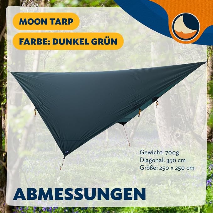 Moon Tarp Hammock Tarpaulin - Dark Green | High-Quality All-Weather Protection 3.5 m Long, Versatile, Handmade, Easy and Quick to Assemble | Original Ticket to the Moon Since 1996