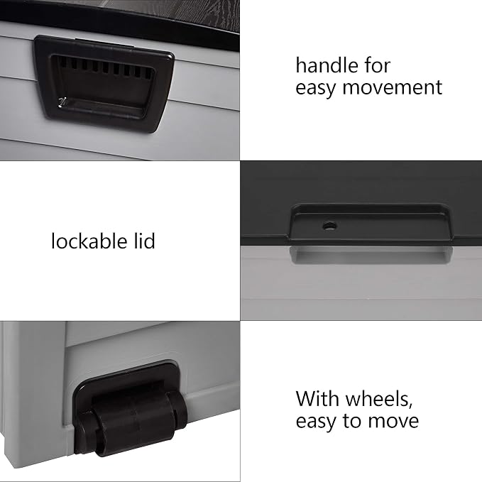 DHAEY 75 Gal Deck Box, Versatile Rolling Storage Solution for Gardens, Garages - Weatherproof with Handles & Lock Hasp, Holds Furniture Cushions, Equipment, Seasonal Gear, Easy Snap-Together Assembly