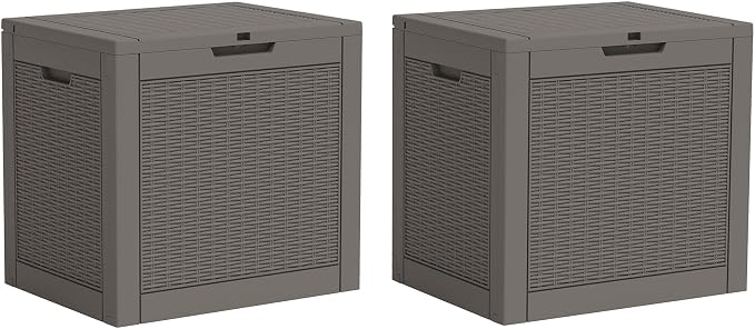 Fancyango 31 Gallon Outdoor Deck Box Waterproof, 2 Packs Storage Box for Patio, Resin Storage Bench Lockable for Garden Tools, Package Delivery, Grey