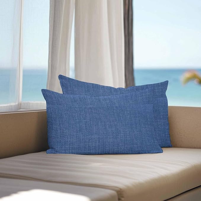 Pack of 2 Waterproof Outdoor Pillow Covers 20x12 Inch Decorative Pillow Covers Navy Blue Throw Pillowcases Vintage Country Monochrome Farmhouse Outdoor Cushion Cover for Couch, Patio, Tent