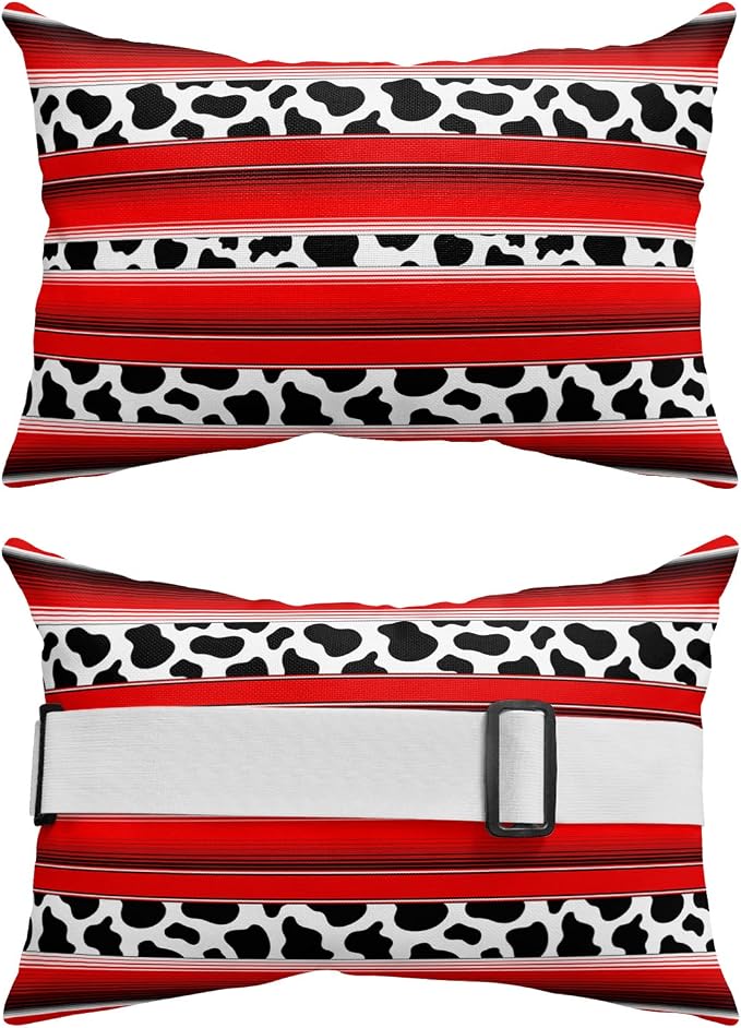 Outdoor Pillows Covers with Inserts Mexico Leopard Print Red Waterproof Recliner Pillow with Adjustable Strap Throw Pillows for Patio Furniture Pool Lounge Chair, 11x16 inch, 1PCS