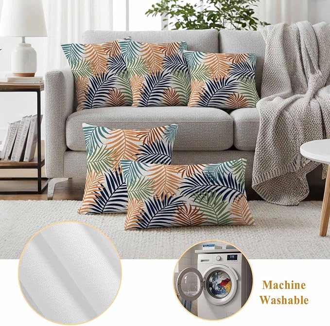 Red Green Navy Palm Leaves Outdoor Pillow Covers 26"x26" Set of 2, Summer Botanical Vintage Tropical Leaf Rustic Waterproof Throw Pillow Covers for Patio Furniture, Decorative Cushion Covers for Porch