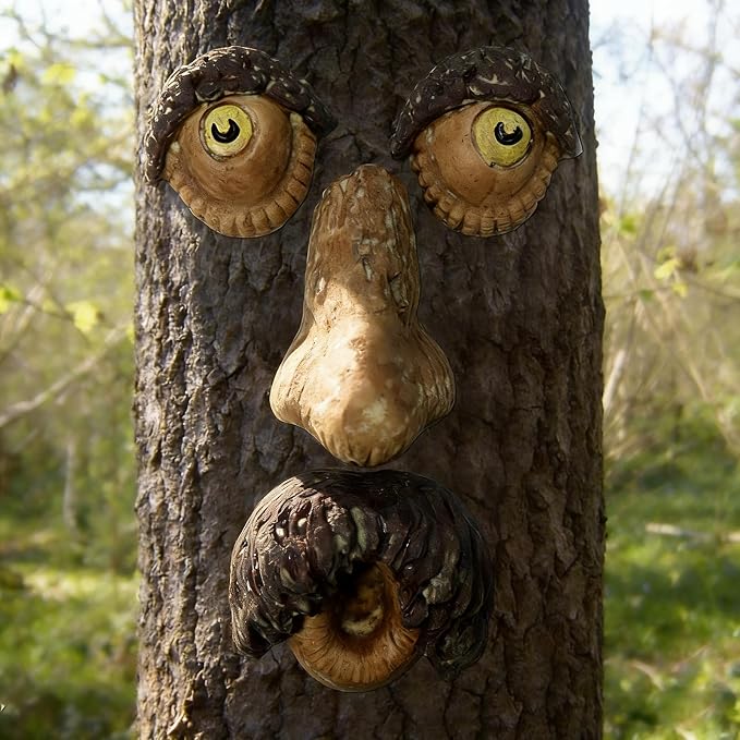 Tree Faces Decor Outdoor, Tree Face Outdoor Statues Old Man Trees Hugger Bark Ghost Yard Art Garden Decoration, Trees Decorations Outdoor for Halloween Easter