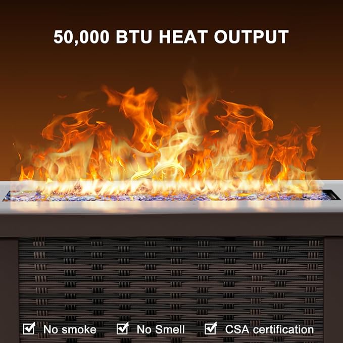 Patio Furniture Set, 8 PCS Outdoor Sectional Patio Furniture Set with 42" Fire Pit Table, Rattan Wicker Sofa Couch for Garden Backyard Deck Poolside, Grey