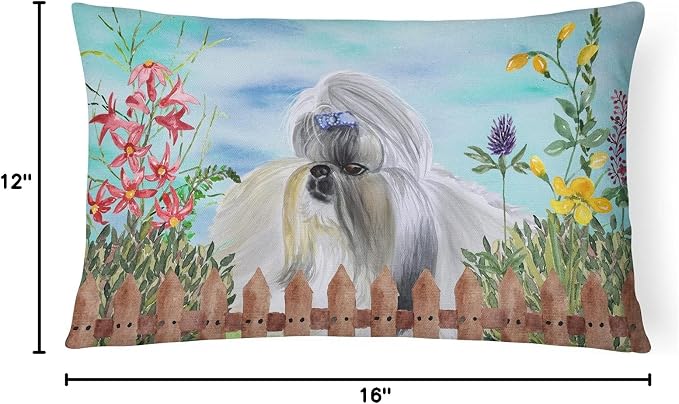 Caroline's Treasures CK1228PW1216 Shih Tzu Spring Canvas Fabric Decorative Pillow Machine Washable, Indoor Outdoor Decorative Pillow for Couch, Bed or Patio, 12HX16W