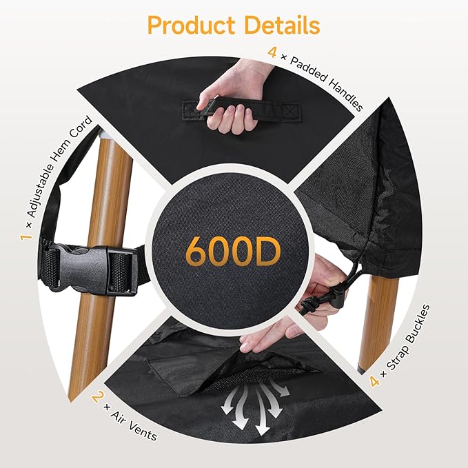 ONBRILL Patio Furniture Set Covers, 108 ×82 ×28 inch Outdoor Furniture Set Covers Waterproof, 600D Heavy Duty Oxford Patio Table Cover with Windproof Buckles for Patio Table and Chair Set, Black