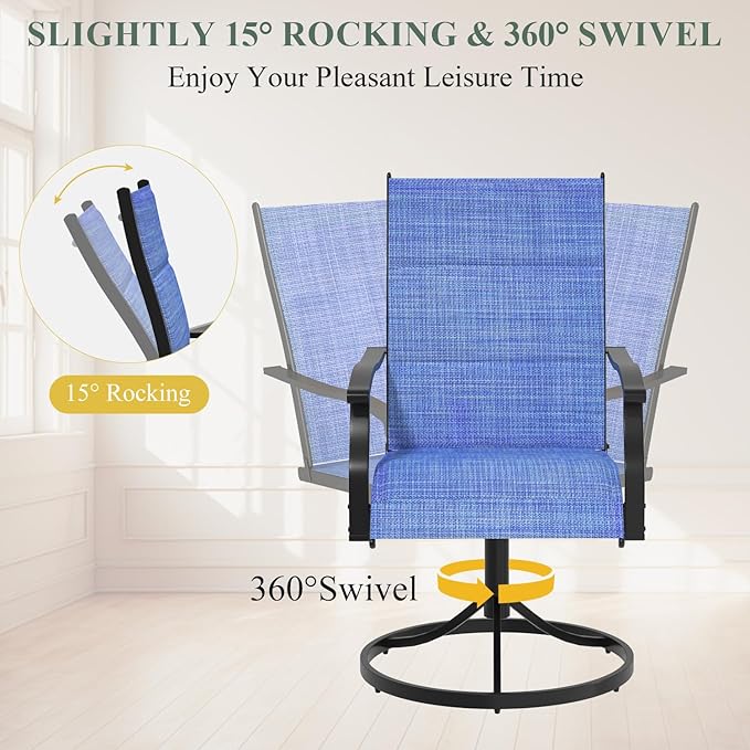 7 Pieces Patio Table and Chairs Set, 63" Metal Dining Table with Umbrella Hole, 6 High Back Textilene Swivel Chairs, Dining Table Set for 6, Outdoor Furniture for Porch Deck Yard Balcony, Blue