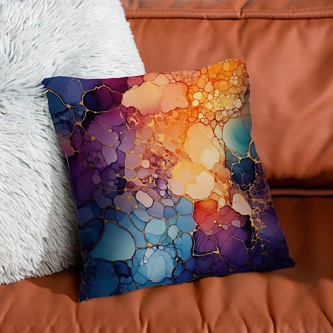 Ink Rainbow Shapes with Gold Cushion Cases Abstract Alcohol Ink Textures Throw Pillow Cover Abstract Throw Pillow Covers Farmhouse Decorative for Patio Garden Couch Tent 24x24 in
