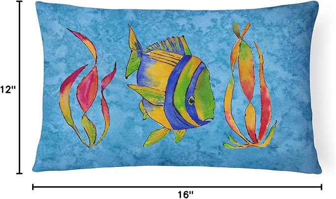 Caroline's Treasures 8713PW1216 Troical Fish and Seaweed on Blue Canvas Fabric Decorative Pillow Machine Washable, Indoor Outdoor Decorative Pillow for Couch, Bed or Patio, 12HX16W