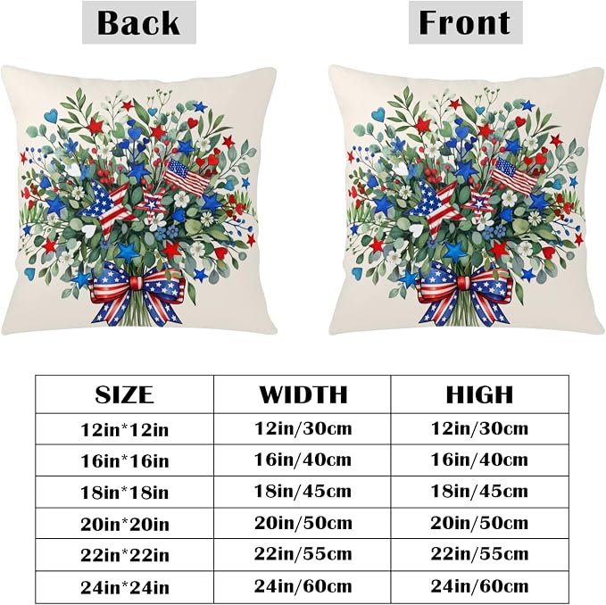 Eucalyptus Patriotic Pillow Covers Red White and Blue July 4th Throw Pillow Covers 16x16 Set of 2 Summer Stars and Stripes Memorial Day Outdoor Pillow Cases for Home Bedroom