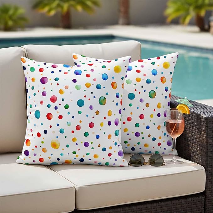 Color Polka Dot Outdoor Pillow Covers Set of 2 Abstract Watercolor Bubbles Modern Waterproof Throw Pillow Cover Decorative Cushion Cases for Patio Porch Garden 24X24 Inch