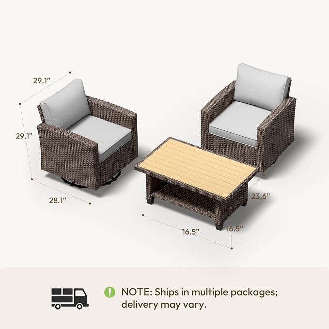 Patio Furniture Set - All-Weather - 3 Piece Wicker Outdoor Patio Conversation Set, Modular Rattan Sectional Sofa for Backyard, Garden, Patio, Poolside