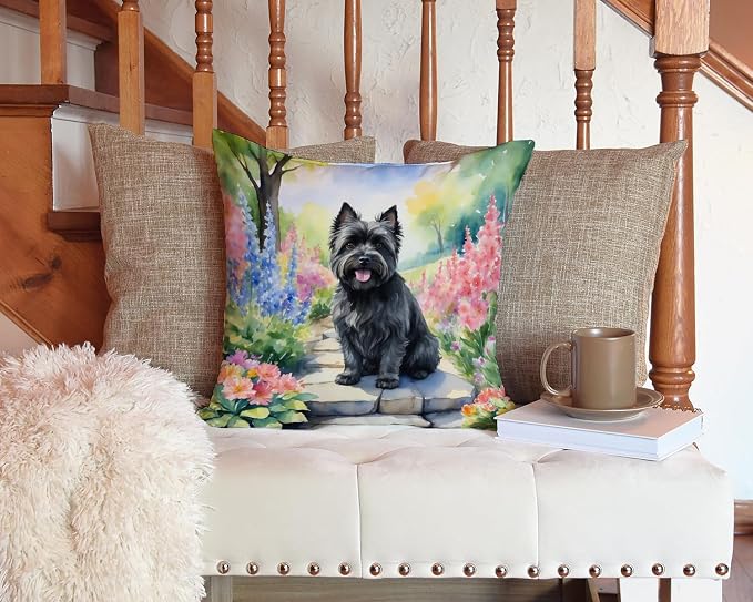 Caroline's Treasures Cairn Terrier Spring Path Throw Pillow Machine Washable, Indoor Outdoor Decorative Pillow for Couch, Bed or Patio, 14Hx14W