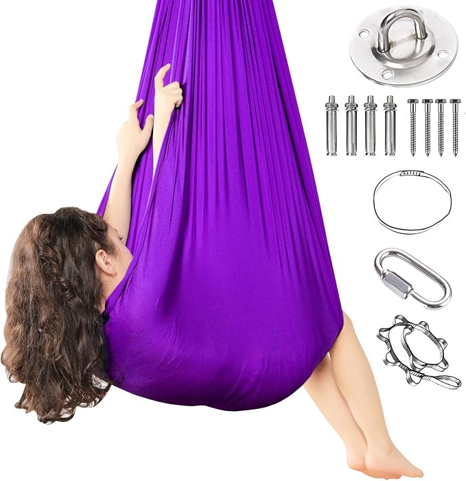 Kids Sensory Therapy Swing Hammock Children's Swing Hammock Indoor Elastic Cuddle Pod Swing for Autism Boys Girls with ADHD SPD Asperger's Sensory Integration Special Needs (Purple)