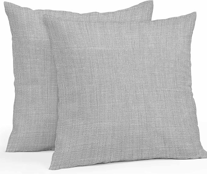 Pack of 2 Waterproof Outdoor Pillow Covers 18x18 Inch Decorative Pillow Covers Grey Burlap Texture Throw Pillowcases Farmhouse Vintage Gray Outdoor Cushion Cover for Couch, Patio, Tent