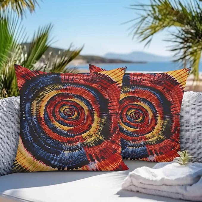 Vandarllin Outdoor Throw Pillows Covers 26x26 inch Set of 2 Waterproof Yellow Black Tie-Dye Art Decorative Zippered Cushion Covers for Patio Furniture, Abstract Boho Tribe Lumbar Pillowcases