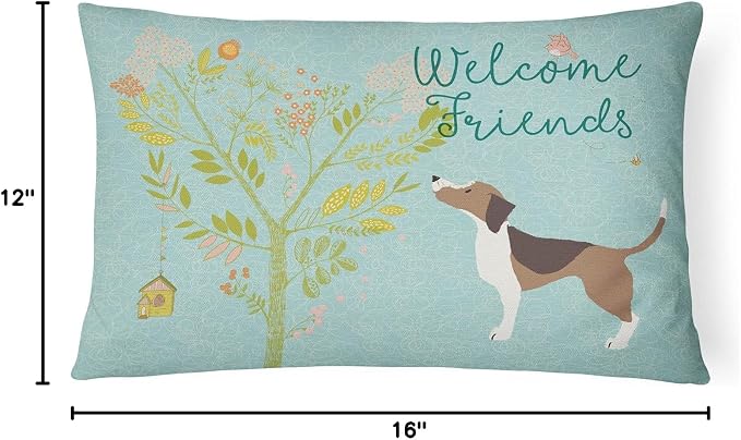 Caroline's Treasures BB7601PW1216 Welcome Friends Beagle Canvas Fabric Decorative Pillow Machine Washable, Indoor Outdoor Decorative Pillow for Couch, Bed or Patio, 12HX16W