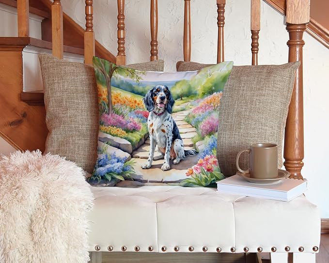 Caroline's Treasures English Setter Spring Path Throw Pillow Machine Washable, Indoor Outdoor Decorative Pillow for Couch, Bed or Patio, 14Hx14W