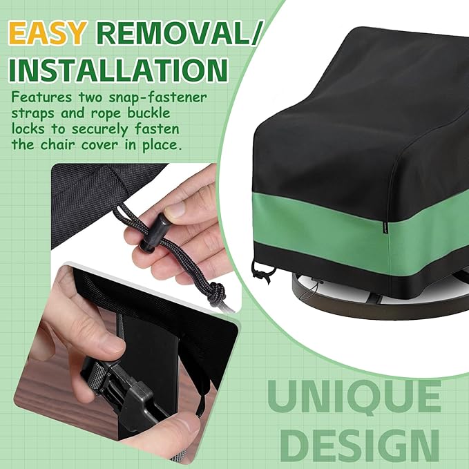Swivel Patio Chair Cover 2 Pack Waterproof Heavy Duty Outdoor Chair Covers (30 W x 34 D x 38.5 H inch) Outdoor Swivel Lounge Chair Cover Black&Green