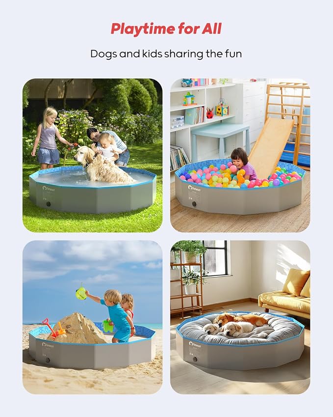 Peteast Foldable Dog Pool with 2 Flying Disks, Durable Hard Plastic Dog Swimming Pools for Large Dogs, Collapsible Pet Pool for Backyard & Indoor, Ideal Kiddie Pools for Dogs and Kids, 87 in