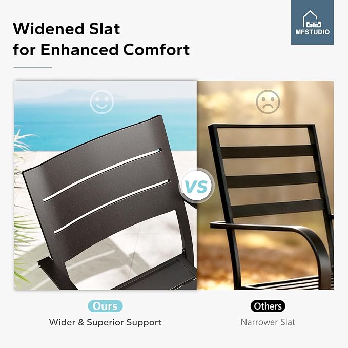 MFSTUDIO Patio Table and Chairs Set of 4, Metal Outdoor Dining Set with Umbrella Hole, 5 Piece Wrought Iron Patio Furniture Dining Set for Deck Backyard Garden